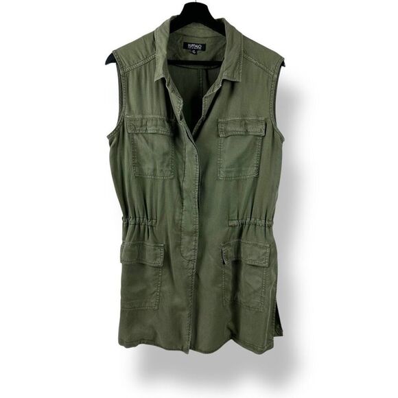 Buffalo David Bitton Womens S Utility Vest Army Green Gorpcore Utilitarian Long - Picture 1 of 9